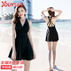 佑游泳衣女連衣裙泡溫泉保守小胸聚攏性感顯瘦泳裝四件套19414黑色2XL