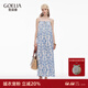 歌莉婭|印花連衣裙2025新款大碼女裝寬松吊帶度假長(cháng)裙1E7L4K810 8DD異域風(fēng)情藍調筆觸印花 XS