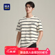 海瀾之家（HLA）短袖T恤男撞色條紋字母繡花時(shí)尚圓領(lǐng)短袖男HNTBJ2J153A 米杏條紋F3 XL 180/96A 推薦151~164斤