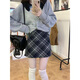 燦圖 韓版毛呢格子半身裙女秋冬季加絨保暖高腰顯瘦小個(gè)子包臀a字短裙 深灰色【小格】 常規 M