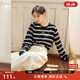 對白【AN大碼系列】法式黑白條紋針織衫冬季胖mm設計感鏤空打底衫上衣 黑白條 2XL 建議體重145-160