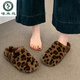 啄木鳥(niǎo)厚底豹紋毛毛半拖鞋女外穿2025新款秋冬季一腳蹬加絨包頭棉拖鞋 豹紋 37 (235mm)