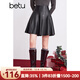 百圖betu冬季新款PU皮裙女士A字裙半身裙2412T19 黑色 S