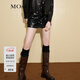 MO&Co.短褲皮褲PU皮素皮側拉鏈A字高腰小開(kāi)叉黑色短裙褲辣妹摩安珂 黑色-第2批 S 160
