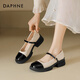 達芙妮黑白瑪麗珍鞋女2026春季新款軟底淺口單鞋女百搭法式一字帶小皮鞋 米黑色 【厚底增高】 37