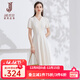 經(jīng)典故事（JANE STORY）白色泡泡袖蕾絲連衣裙女2024夏季修身V領(lǐng)氣質(zhì)長(cháng)裙法式垂墜感裙子 杏金色 XL