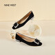 NINE WEST/玖熙單鞋舒適平底方頭淺口閃鉆一腳蹬懶人鞋NF407018SK黑色 39