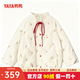鴨鴨（YAYA）鞠婧祎同款騏驥紅羽絨服女短款2025秋冬新款時(shí)尚甜美印花保暖外套 米白色 S