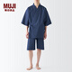 MUJI男式 染色編織和式夏季短裝男士睡衣家居服男款純棉全棉FBG63C4S 藏青色 L(上裝175/100A 下裝175/88A)