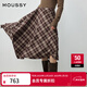 moussy 2025秋冬新品復古格紋不規則裙擺長(cháng)款半身裙028IAA31-1027 065花紋棕色 S