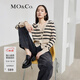 MO&Co.【綿羊毛×山羊絨】小香風(fēng)針織衫條紋短款千金針織開(kāi)衫摩安珂 杏黑條-第2批 M 165