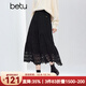 百圖（betu）女裝2025年冬季新款半身裙高級感拼接蕾絲邊蛋糕裙裙子女2510X02 黑色 M