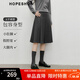 紅袖（hopeshow）高級復古感半身裙2025冬季新款女裝MIU系百搭顯瘦氣質(zhì)A字百褶裙 煙灰056 L