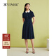 音兒專(zhuān)選夏季通勤收腰撞色POLO領(lǐng)高腰連衣裙 藏藍 L