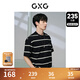 GXG男裝 235g重磅條紋設計簡(jiǎn)約寬松休閑短袖T恤男士 夏季新品 黑色條紋 M