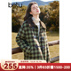 百圖betu女裝冬季新款棉衣翻領(lǐng)仿羊羔毛拼接雙色格子外套2411D02 綠色格 M
