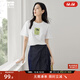 對白設計感花朵印花圓領(lǐng)短袖T恤女2025夏季新款休閑寬松百搭上衣 月光白 L