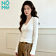 NOME秋冬加厚大V領(lǐng)正肩打底衫女上衣收腰顯瘦微喇袖口長(cháng)袖t恤 白色 L