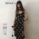 MO&Co.連衣裙含桑蠶絲復古波點(diǎn)解構吊帶蕩領(lǐng)捏褶高腰開(kāi)叉斜裁摩安珂 黑白波點(diǎn)色 XS 155