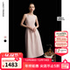 朗姿2025夏季新款優(yōu)雅一字領(lǐng)無(wú)袖連衣裙女高端法式修身收腰裙子 淡粉色 M