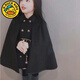 G.duck2025女童秋冬親子裝時(shí)髦洋氣斗篷羊絨呢大衣加厚洋氣赫本風(fēng)外套潮 黑色 170