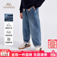 英氏（YEEHOO）男童牛仔褲兒童褲子中大童裝長(cháng)褲寬松時(shí)尚百搭秋 淺藍  140 