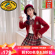 G.duck兒童JK裙子女孩日系學(xué)院風(fēng)小學(xué)生夏裝格裙百褶裙春秋冬裝女童套裝 紅色毛衣開(kāi)衫+裙子+襯衫+領(lǐng)結 160  適合150-160cm年齡12-13歲