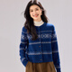 金菊【綿羊毛100%厚款】2026新年紅品毛衣條紋提花復古開(kāi)衫女式羊毛衫