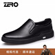 零度男鞋休閑鞋新款男鞋頭層牛皮鞋柔軟舒適套腳豆豆鞋男士商務(wù)休閑鞋 商場(chǎng)同款-黑色 42