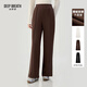 深呼吸DEEP BREATH女裝修飾魚(yú)骨線(xiàn)薄絨衛褲高腰直筒休閑褲A100607 咖 【1-4、6碼預售1.13發(fā)】 M (3)