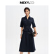 奈蔻/NEXY.CO2026年春季新款通勤假兩件五分袖簡(jiǎn)約女士A字連衣裙 暗青紫色 L