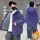 猴兄仔男童加絨外套冬裝中大兒童洋氣加厚奧粒絨派克服男孩冬季連帽棉襖 紫色 150