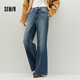 森馬（Semir）牛仔褲女冬腰帶抓絨寬松喇叭褲做舊2025高街街頭長(cháng)褲10A725124002