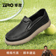零度Zero男鞋2025新款透氣柔軟羊皮日常百搭套腳縫線(xiàn)加固休閑皮鞋 黑色 38