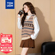 唐獅（TonLion）2024女V領(lǐng)提花背心毛線(xiàn)衫