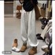 丹琳朵褲子女款2025年新款加絨美式新款彎刀燈籠褲運動(dòng)褲季寬松休閑衛褲 白灰色 加絨 M 【80-100斤】
