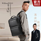 WILLIAMPOLO真皮雙肩包男士大容量商務(wù)出差電腦背包頭層牛皮多功能旅行包 黑色-獨立電腦倉16.5英寸