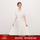 范思藍恩法式V領(lǐng)系帶連衣裙女2025夏新款玫瑰裝飾泡泡袖長(cháng)裙12828 米白 L