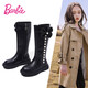 芭比童鞋兒童靴子女童秋冬長(cháng)靴中大童騎士靴百搭高筒靴加絨DA5639黑31