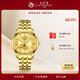 老鳳祥999足金男士機械表鏤空商務(wù)風(fēng)經(jīng)典三針男表老字號國產(chǎn)腕表禮物 金色 贈皮表帶 42mm