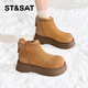 星期六厚底加絨雪地靴女款2025新款冬季保暖增高棉鞋復古百搭踝靴馬丁靴