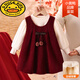 G.duck女童加絨連衣裙套裝秋冬2025新款洋氣時(shí)髦寶寶周歲禮服兒童拜年服 安哥拉紅 110 cm