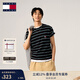 TOMMY JEANS【重磅厚實(shí)】春夏男女情侶純棉條紋針織刺繡圓領(lǐng)短袖T恤上衣 黑綠白條紋BDS XL （推薦：165-180斤）