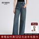 深呼吸DEEP BREATH女裝復古洗水色高腰直筒休閑純棉牛仔長(cháng)褲女A100299 牛仔藍 L (4碼)