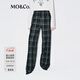 MO&Co.休閑褲2025冬新品黑灰格紋抽繩松緊長(cháng)直筒高腰垂墜松弛MBE4PATT08 灰黑格 S /160
