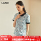 藍地（LANDI）拼色小翻領(lǐng)文藝氣質(zhì)印花套頭襯衫女短袖上衣夏新品 淺藍色 M