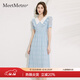 MeetMetro瑪依爾2025夏季新款撞色娃娃領(lǐng)連衣裙女法式甜美肌理感裙子 藍色【現貨閃電發(fā)】 S