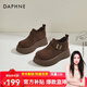 達芙妮加絨厚底勃肯鞋女2025新款冬季女靴一腳蹬復古單鞋保暖棉鞋 棕色 37 (235mm) 標準碼