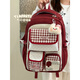 易迪鹿 YIDULU事務(wù)包學(xué)院風(fēng)甜美格子雙肩包女學(xué)生韓版大容量初中高中書(shū)包外出旅行背包 酒紅色+腮紅小兔