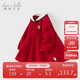 戴維貝拉兒童棉連衣裙女童學(xué)院風(fēng)紅色公主裙裙女寶秋裝